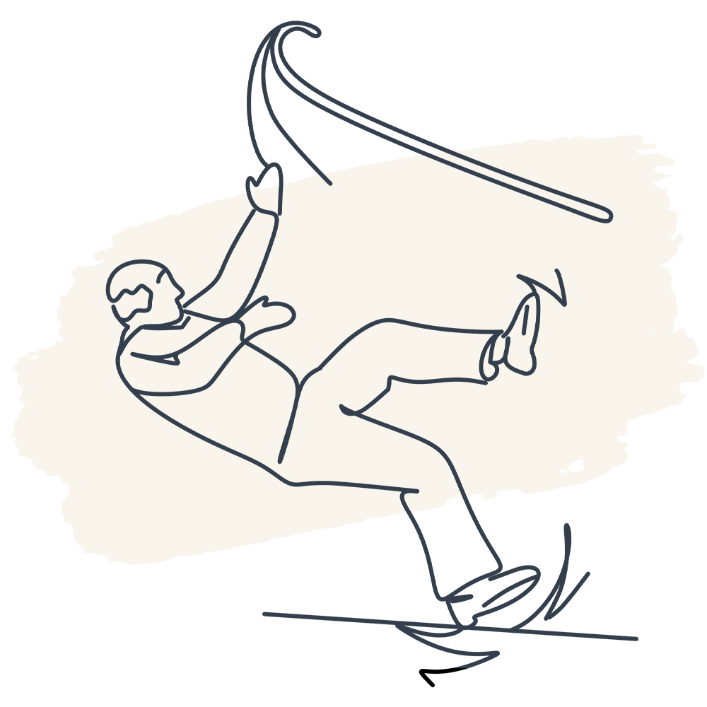 Illustration of a man falling with a cane flying in the aire