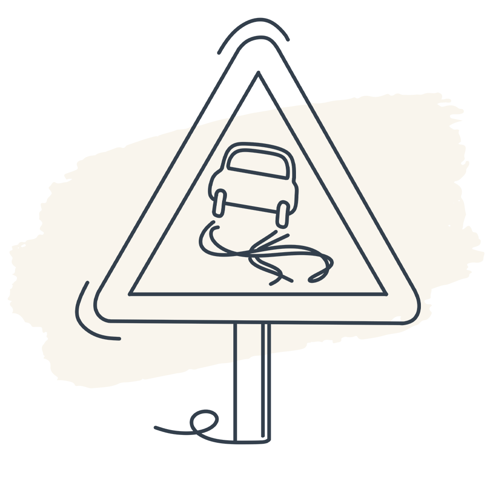 Illustration of a road sign with a car swerving