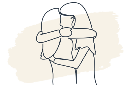 Illustration of two women hugging